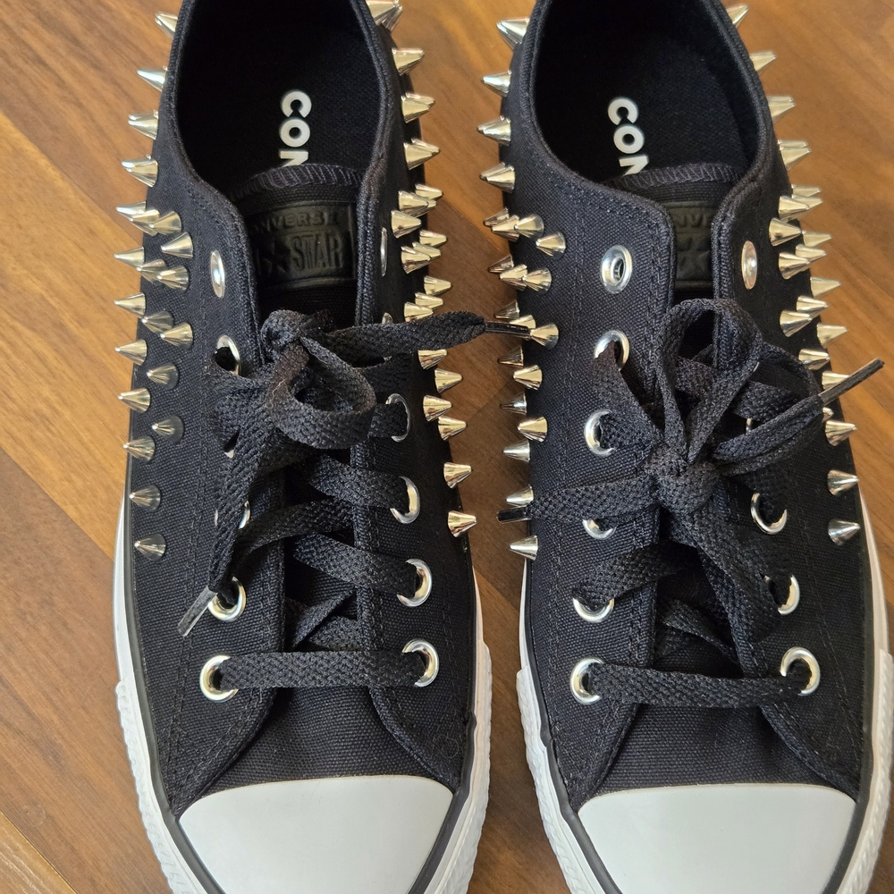 Converse Black Canvas Low-Top Sneakers with Silver Spike Studs